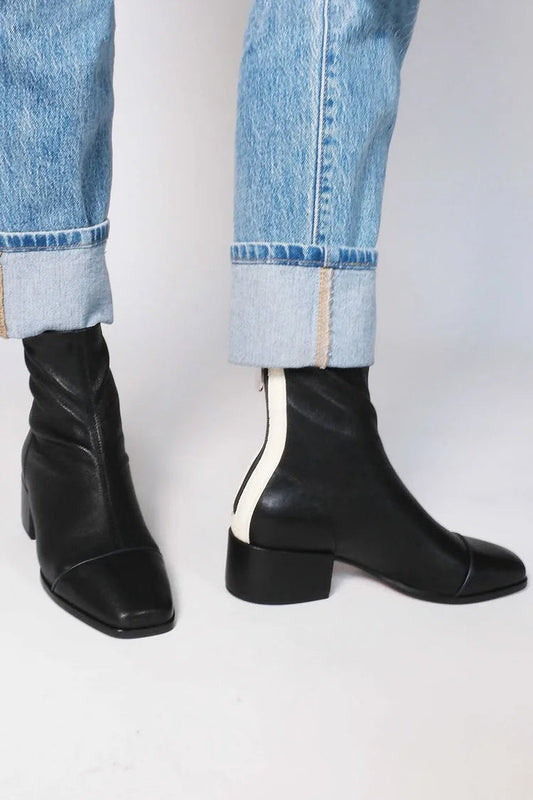 Bottines color block Noir à bout carré avec zip et petit talon bloc