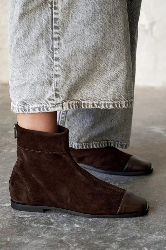 Éléonore | Bottines Marron Foncé à Bout Carré et Zip