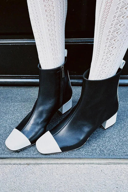 Edwige | Bottes Noires Color Block à Bout Carré et Zip