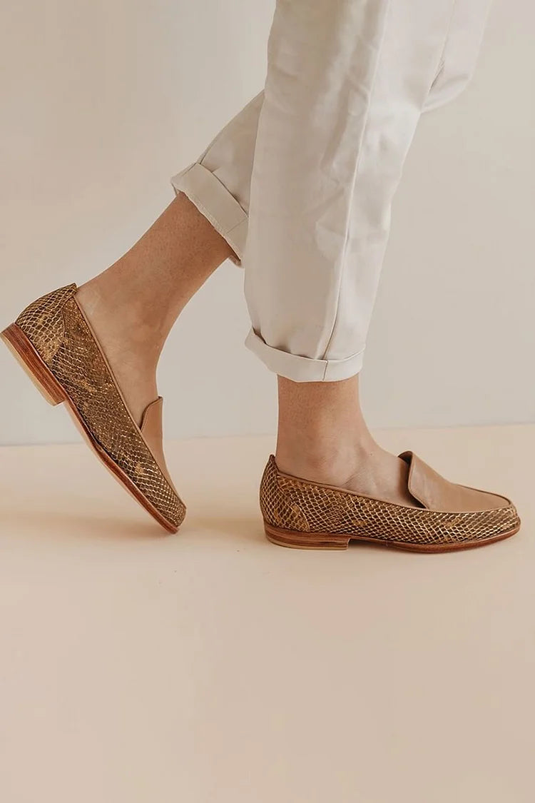 Yvette | Mocassins Bout Rond Patchwork Effet Serpent