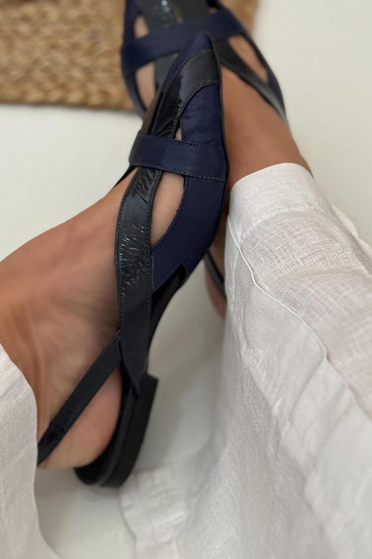 Ballerines pointues slingback à découpes patchwork Bleu Marine