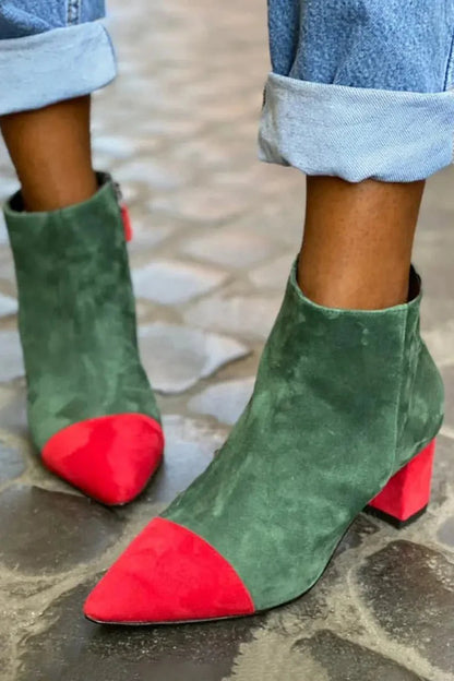 Bottes à talon large color block Vert, pointues, avec zip