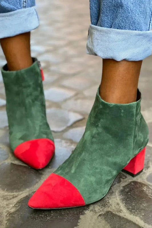 Bottes à talon large color block Vert, pointues, avec zip