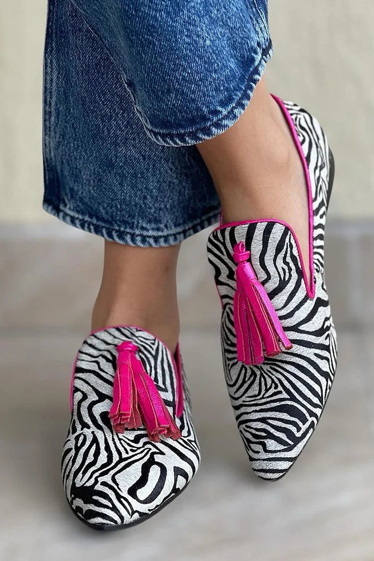 Élodie | Mocassins Pointus Zébrés à Pampilles