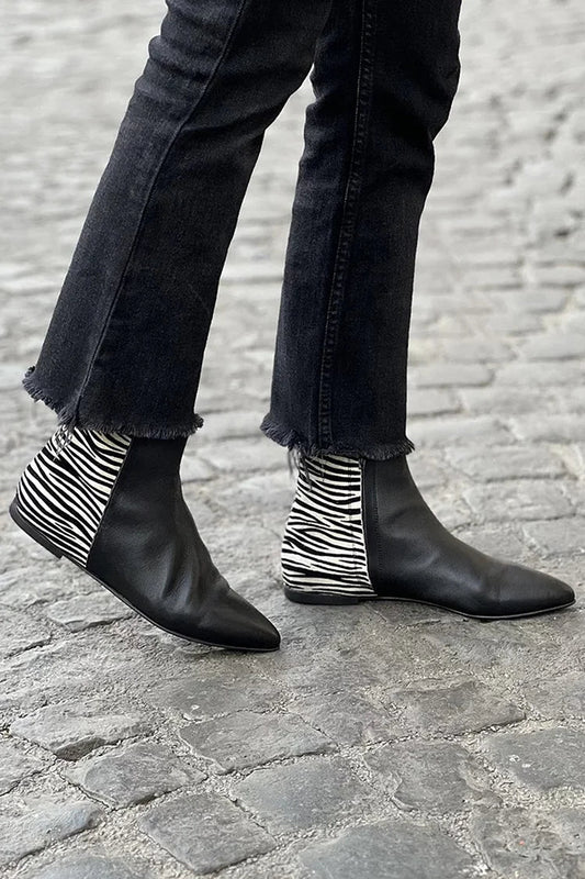 Bottines pointues zébrées décontractées Noir