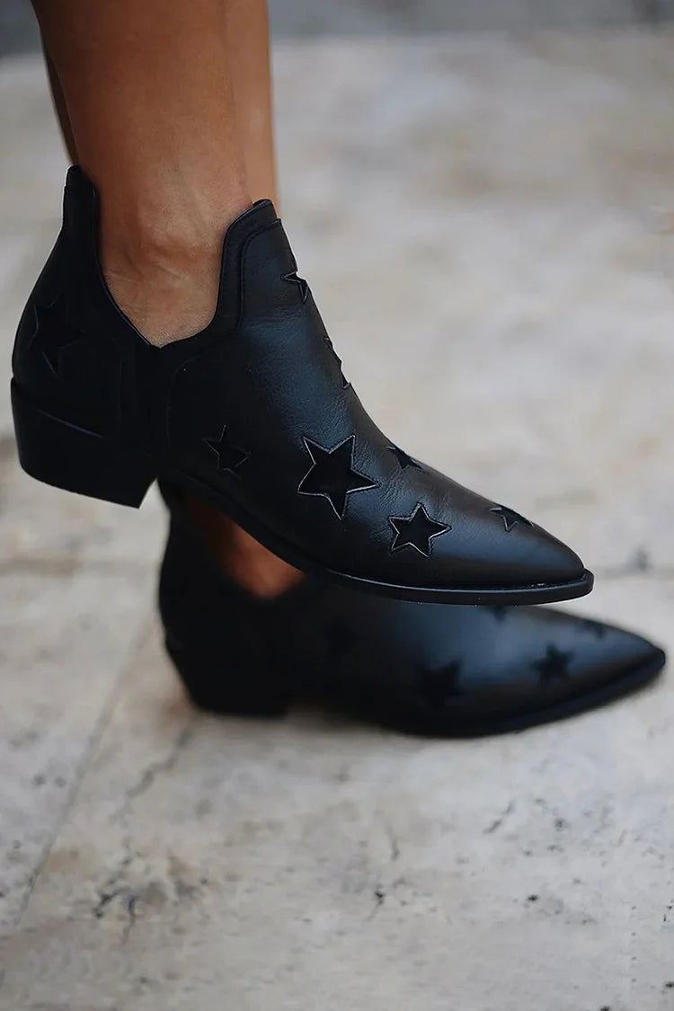 Adèle | Bottines Noires Pointues à Étoiles