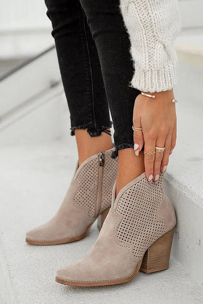 Faustine | Bottines Taupe Pointues Ajourées