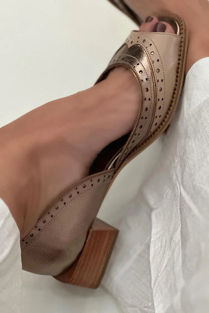 Talons bloc slip-on patchwork bas Kaki à bout carré