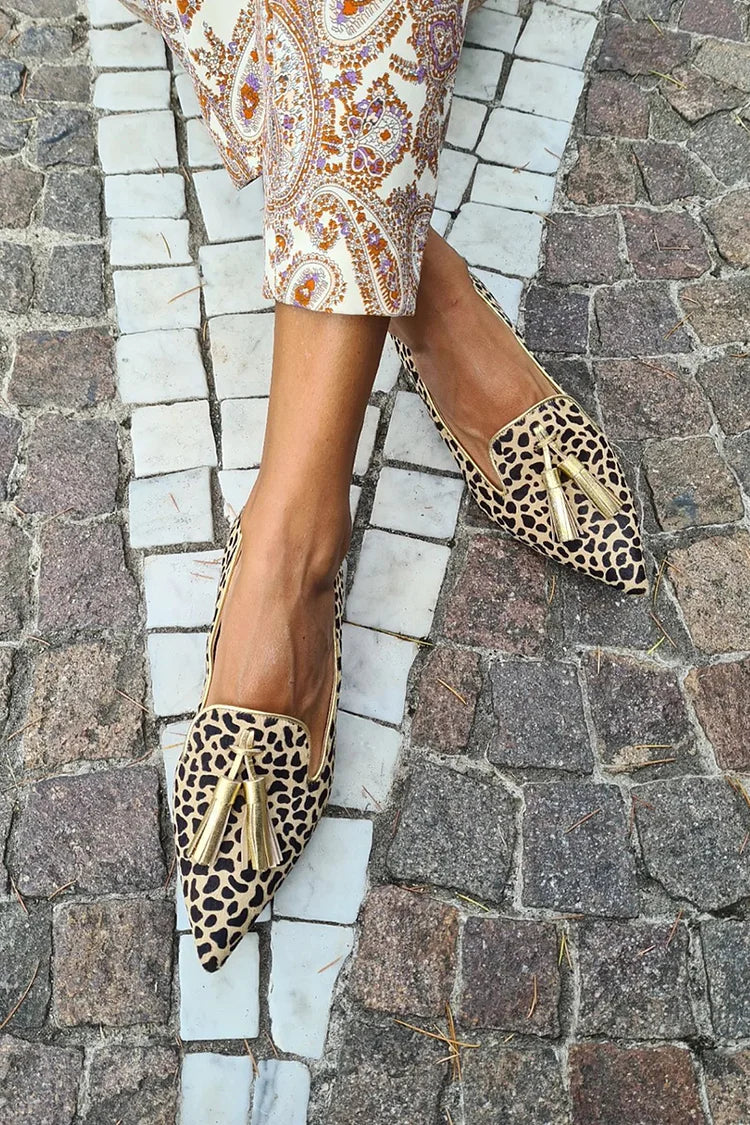 Ballerines pointues léopard en simili cuir
