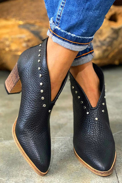 Bottes élégantes à talon large Noir, pointues, à encolure en V