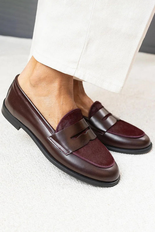 Camille | Mocassins Bout Rond Patchwork Bordeaux