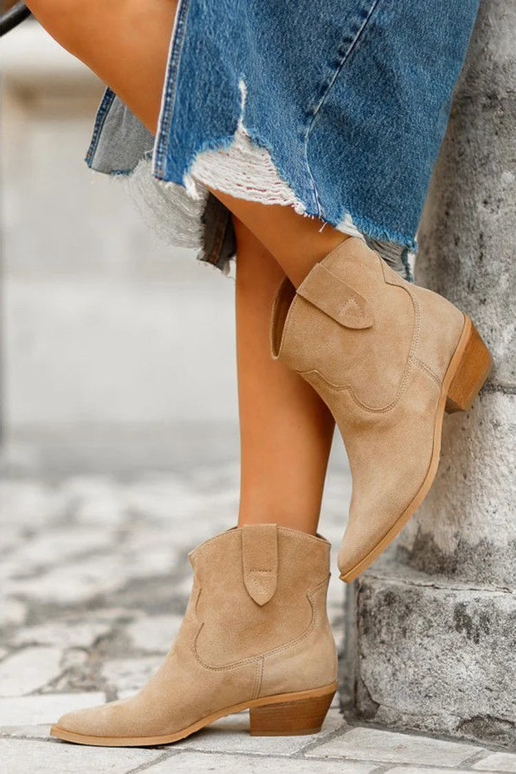 Manon | Bottines Kaki Patchwork en Suédine Pointues