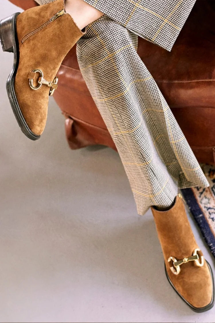 Garance | Bottines Marron à Bout Carré, Zip et Détail Métal