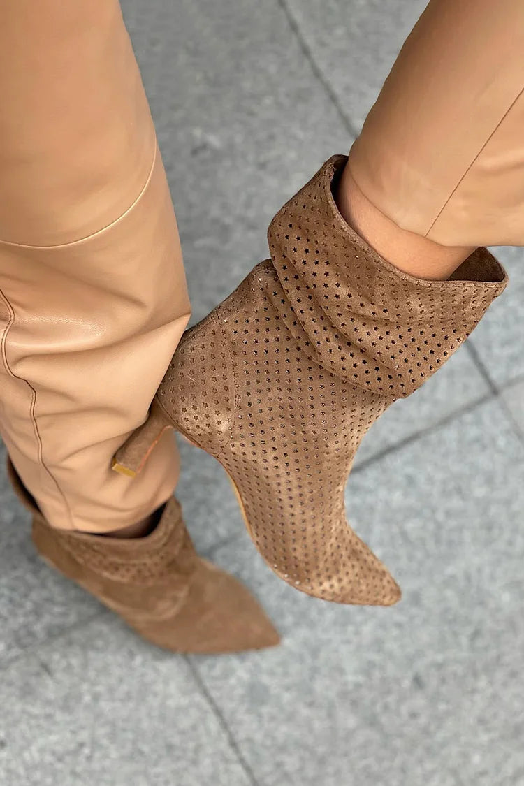 Lou | Bottes Mi-Mollet Marron à Talon Aiguille et Bout Ajouré