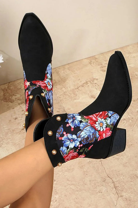 Hortense | Bottes Western Cloutées à Patchwork Fleuri