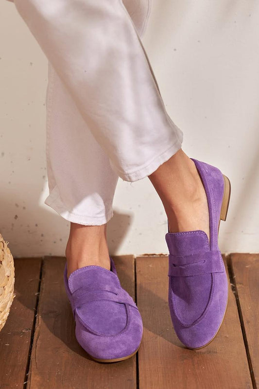 Mocassins patchwork Violet unis à bout rond