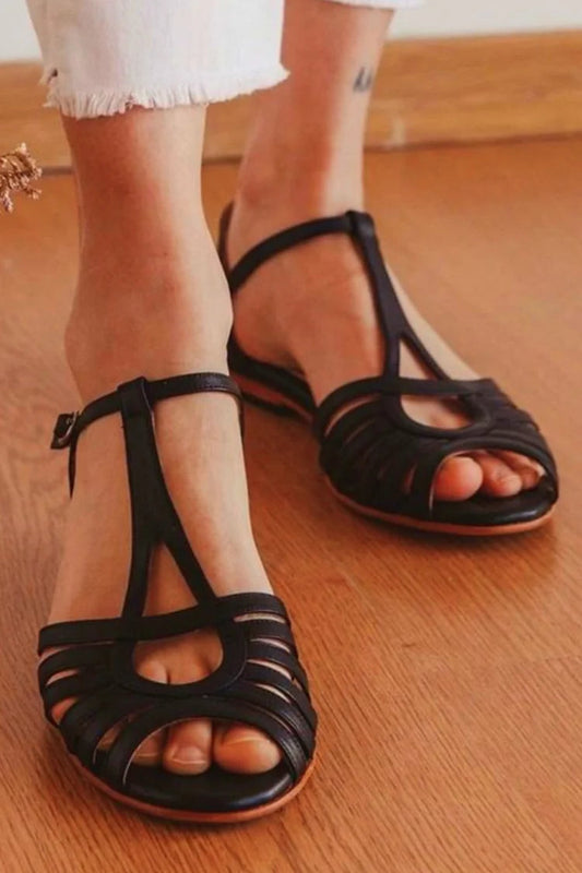 Sandales peep toe à découpes Noir unies
