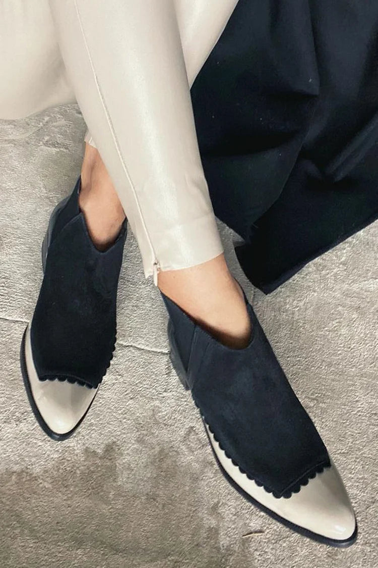 Sixtine | Bottines Noires Patchwork en Suédine Pointues