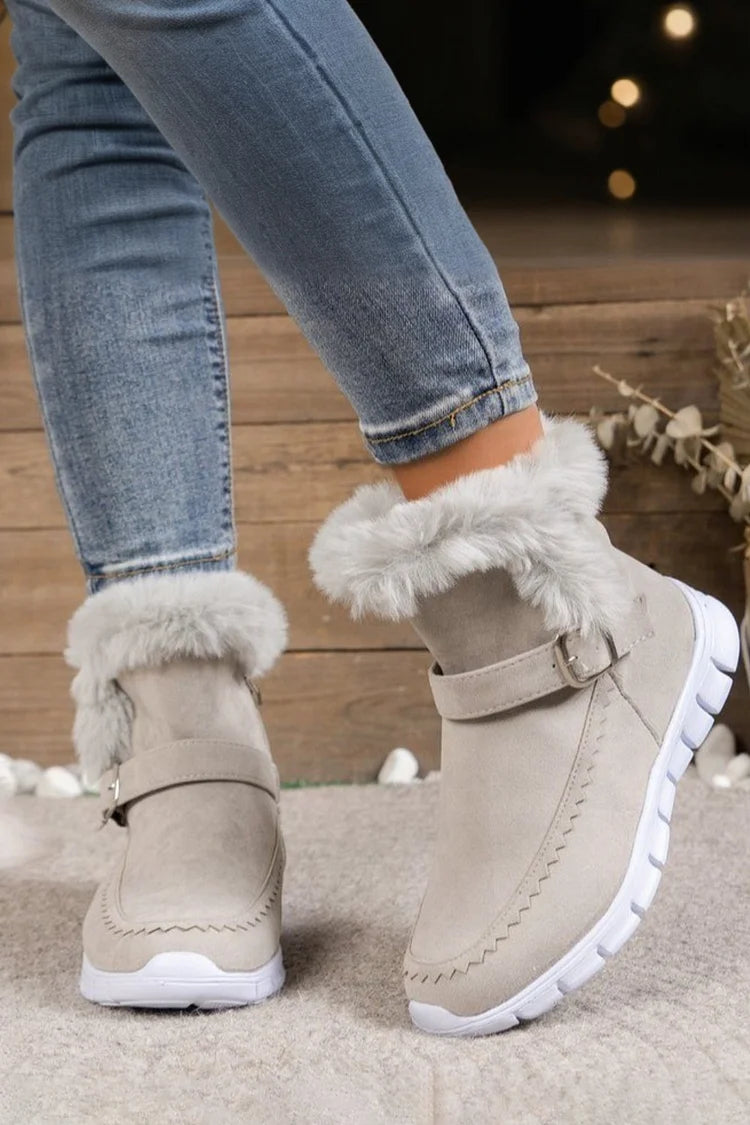 Françoise | Bottes de Neige en Suédine à Boucle et Bordure Moelleuse