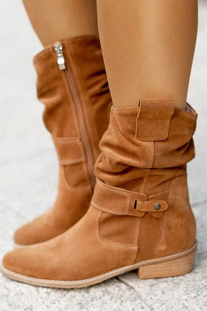 Émeline | Bottes Mi-Mollet en Suédine à Zip et Bout Rond
