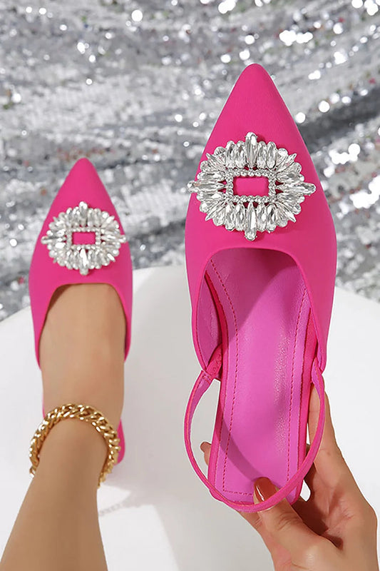 Ballerines Casual Slingback à Bout Pointu et Strass.