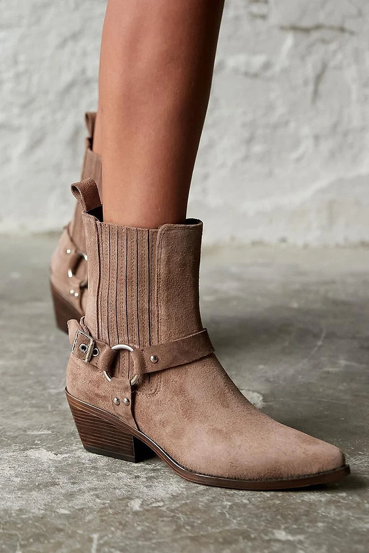 Armelle | Bottes Western Marron à Talon Épais et Empièces