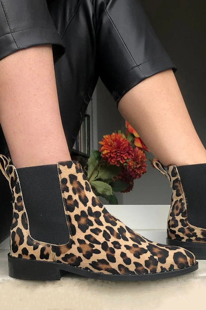 Marceline | Bottines Léopard Kaki en Suédine Pointues Patchwork