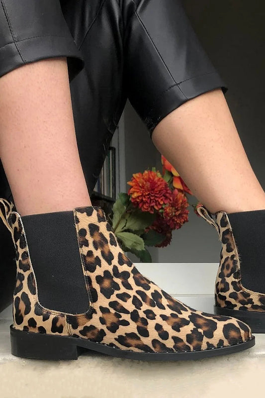 Marceline | Bottines Léopard Kaki en Suédine Pointues Patchwork