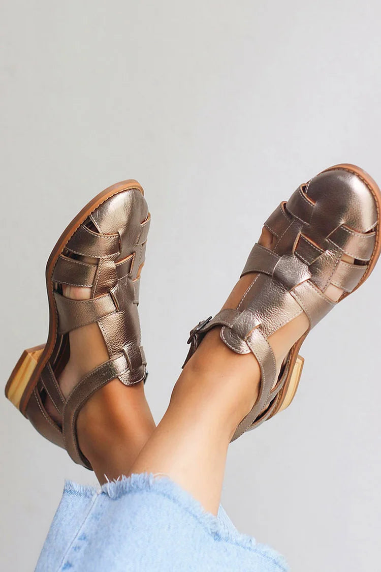 Ballerines tressées métallisées brillantes Champagne à bout rond