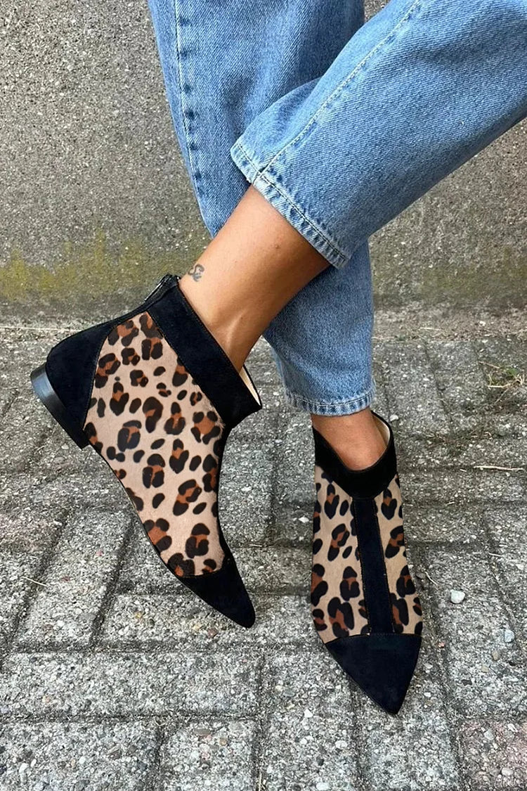 Aurore | Bottines Kaki Pointues à Motif Léopard