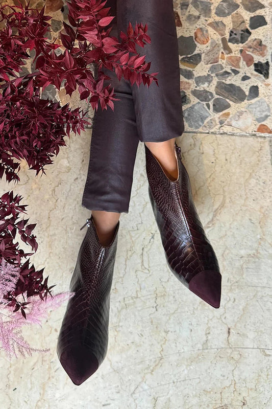 Albane | Bottines Bordeaux Pointues Effet Croco