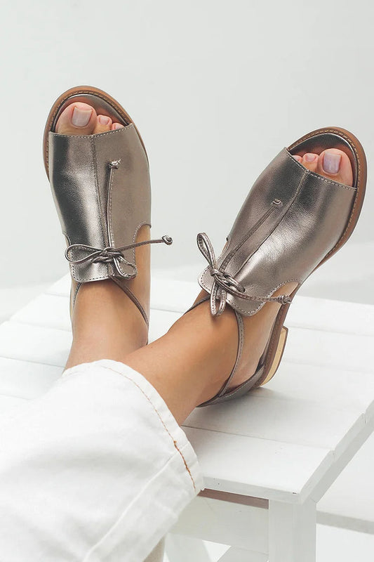Sandales peep toe chunky patchwork métallisées brillantes Argent