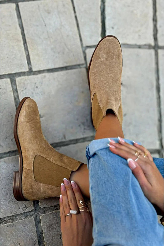 Colombe | Bottines Chelsea Kaki Pointues en Patchwork