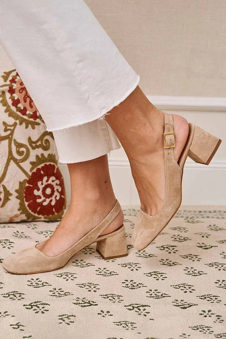 Talons slingback chunky épurés Kaki à bout carré avec boucle
