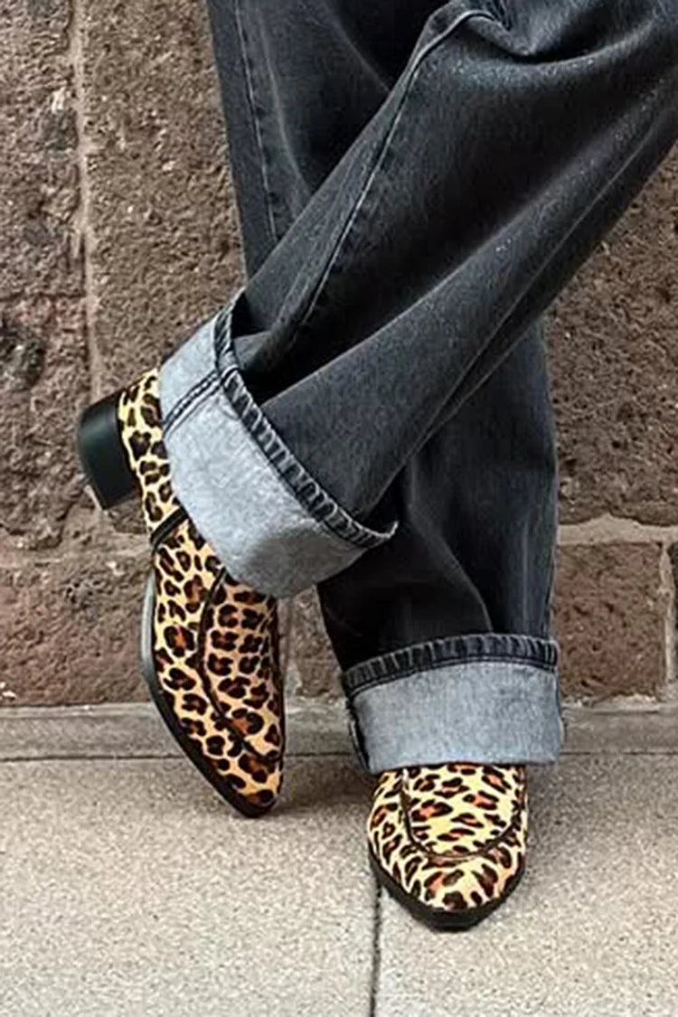 Léa | Bottes Beiges Léopard Pointues à Talon Épais