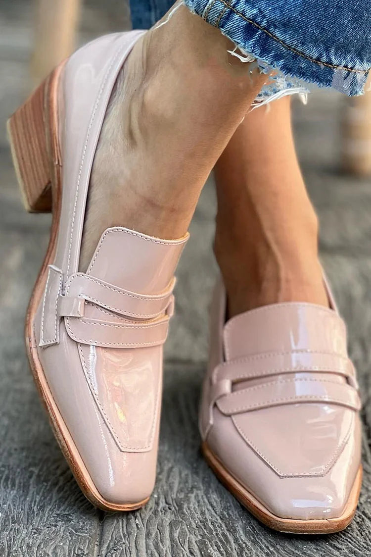 Mocassins chunky vernis Rose à bout carré en cuir