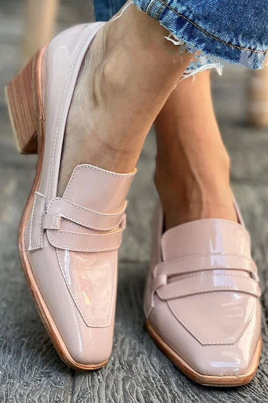 Mocassins chunky vernis Rose à bout carré en cuir