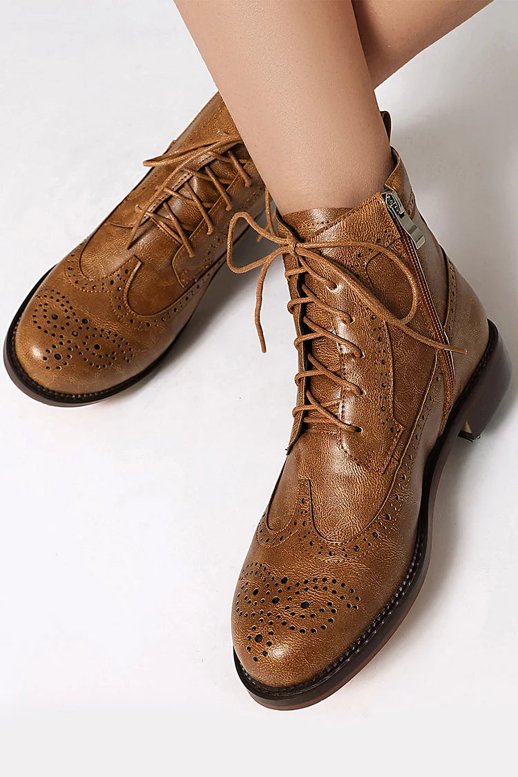 Claire | Bottines à Lacets Ajourées à Bout Rond