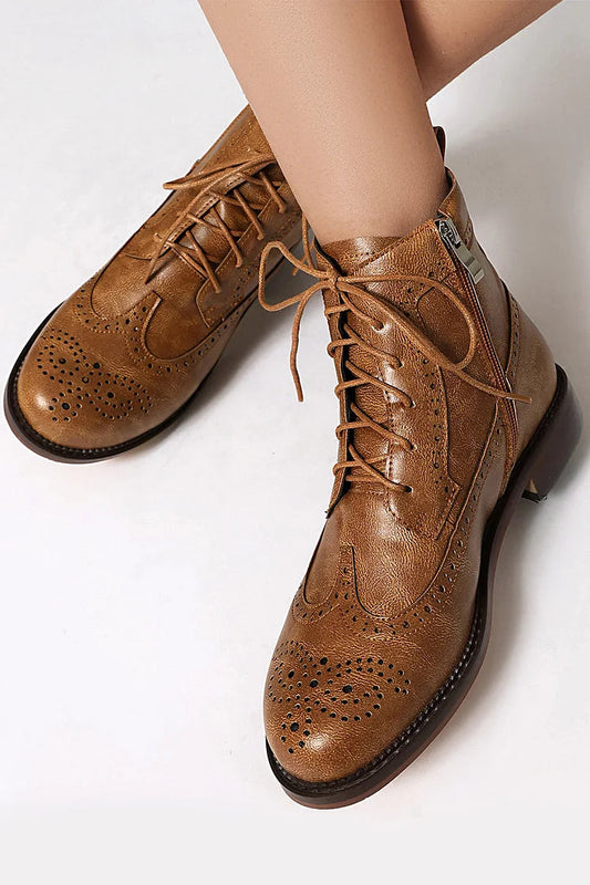 Claire | Bottines à Lacets Ajourées à Bout Rond