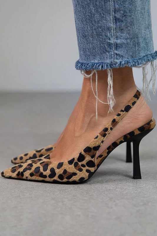 escarpins stiletto kaki slingback à bout effilé et imprimé léopard.