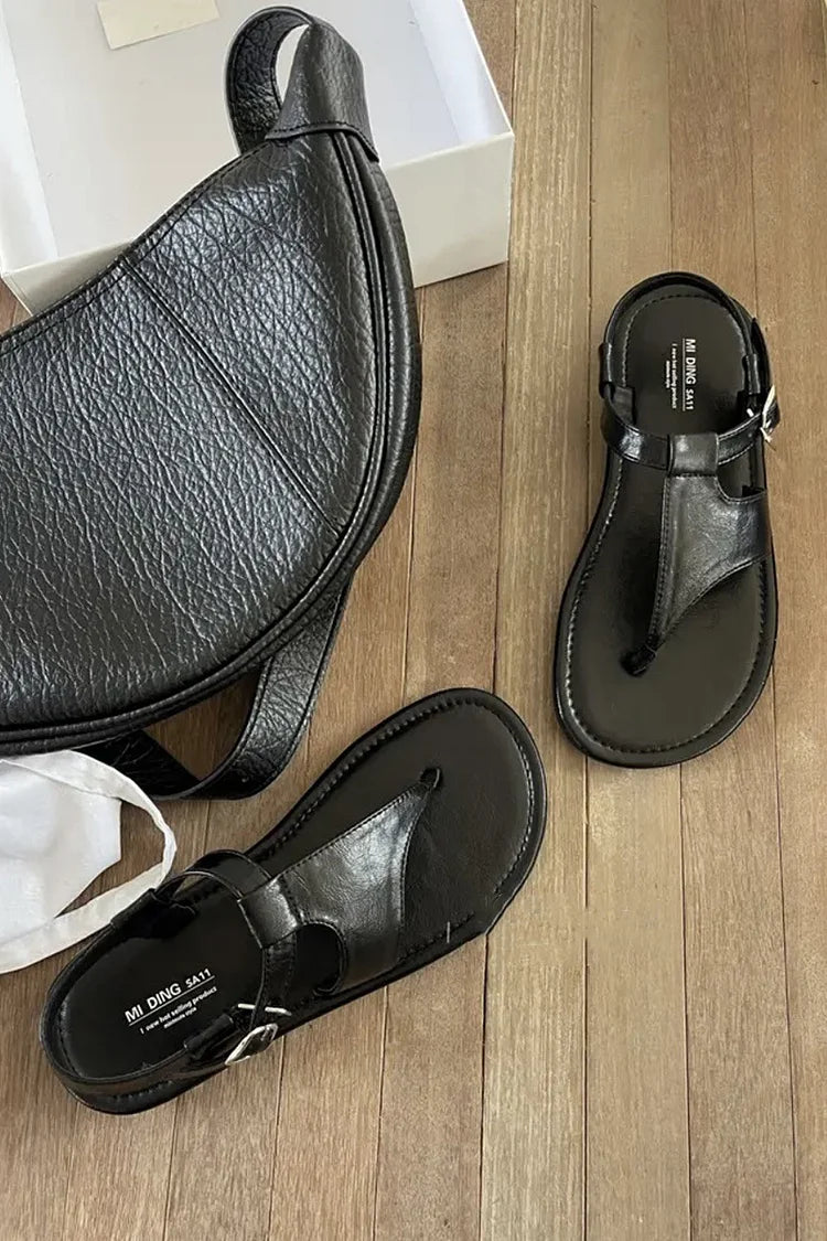 Sandales tongs décontractées unies avec bride cheville et boucle