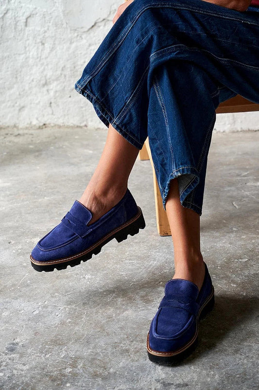 Nathalie | Mocassins Bout Rond Patchwork Bleu Marine