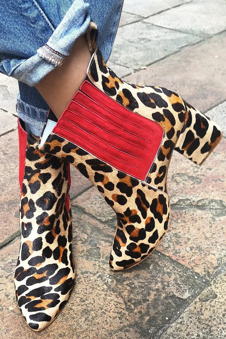 Josiane | Bottes Léopard Beige en Suédine Pointues à Talon Épais