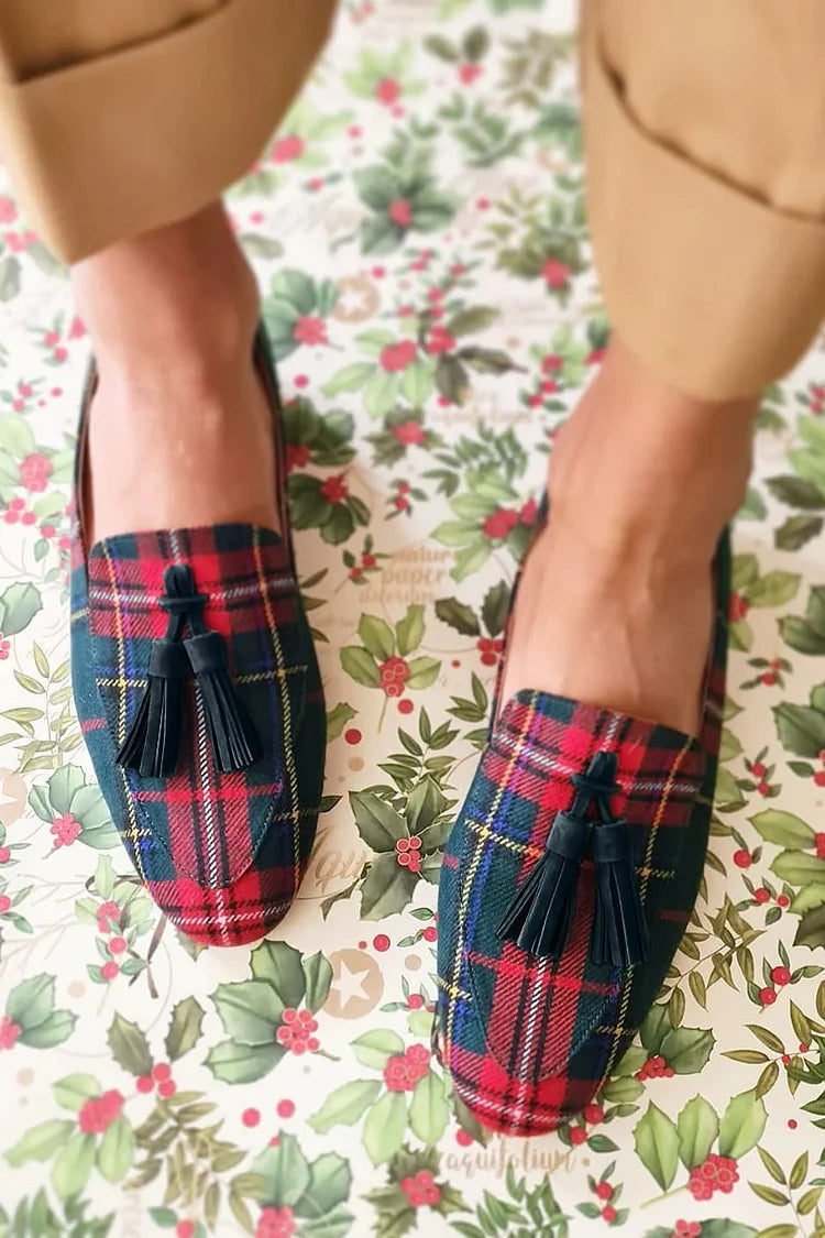 Amandine | Mocassins Rétro à Carreaux et Pampille