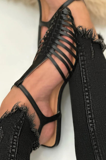 Sandales pointues à découpes épurées décontractées Noir avec bride en T