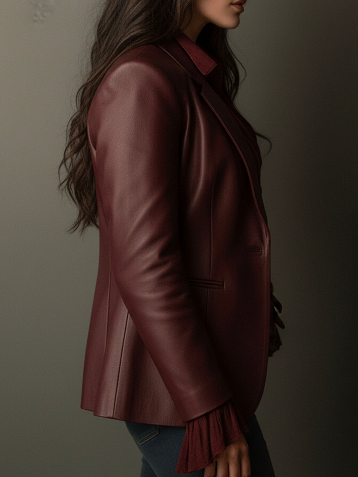 Évangéline | Blazer Bordeaux Effet Cuir