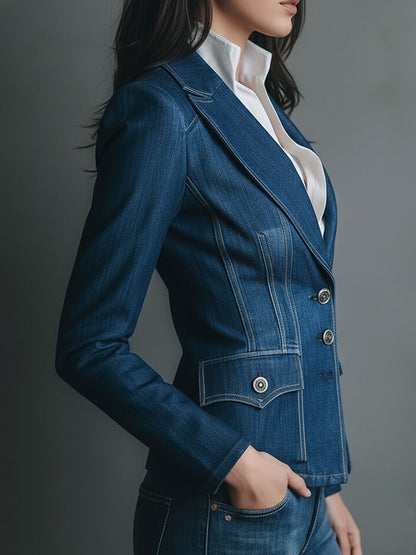 Albertine | Veste en Jean Ajustée à Poches