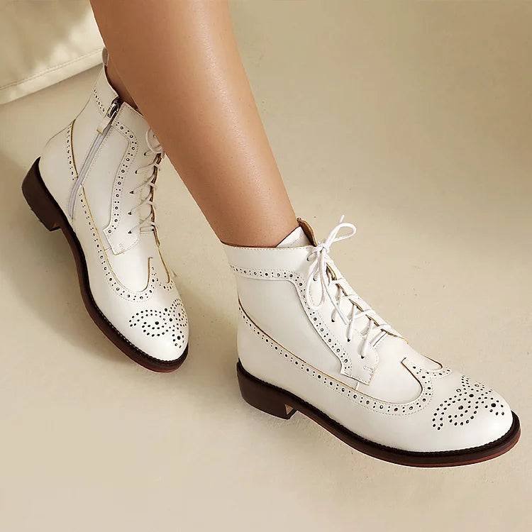 Claire | Bottines à Lacets Ajourées à Bout Rond