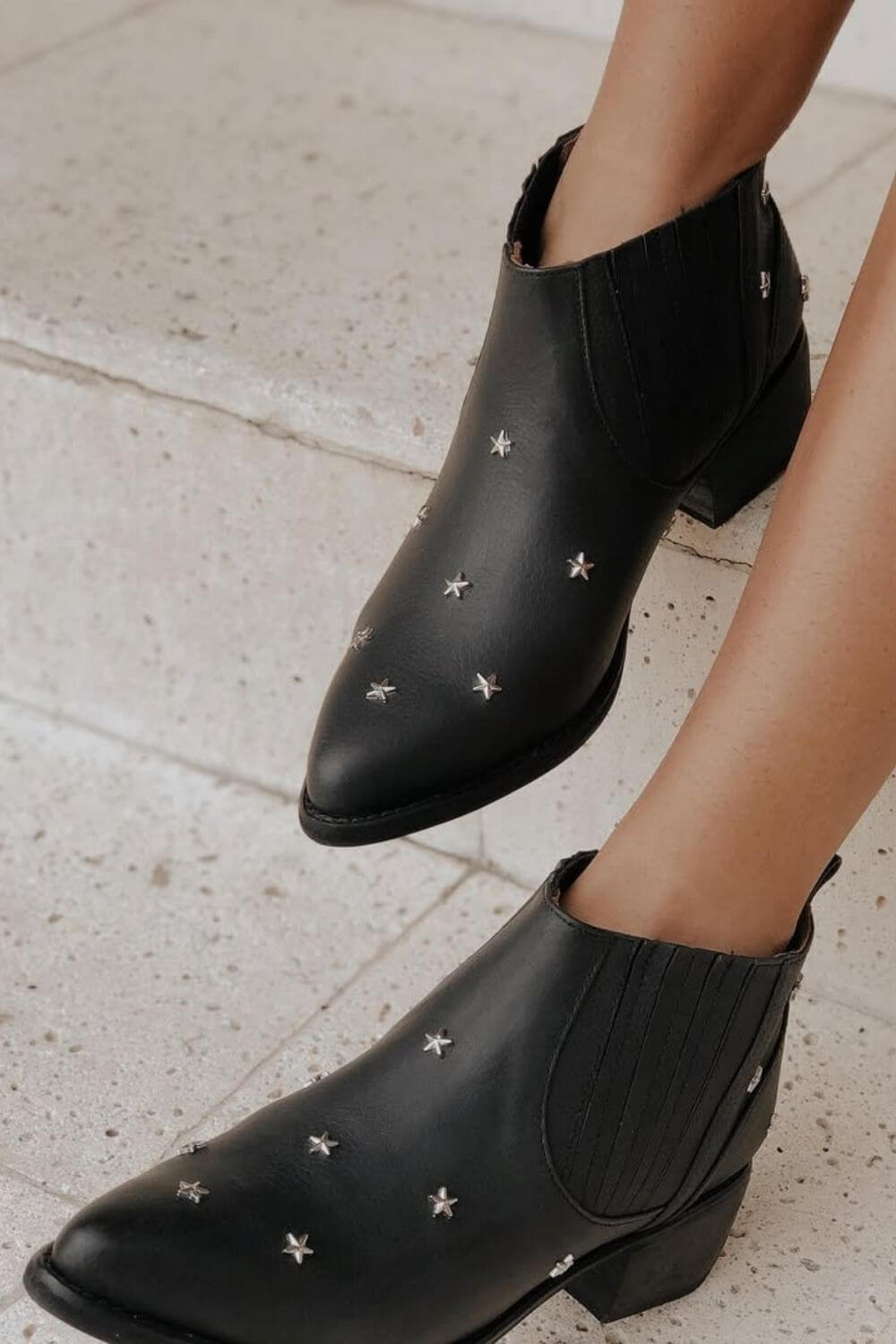 Chantal | Bottines Noires à Étoiles et Talon Épais