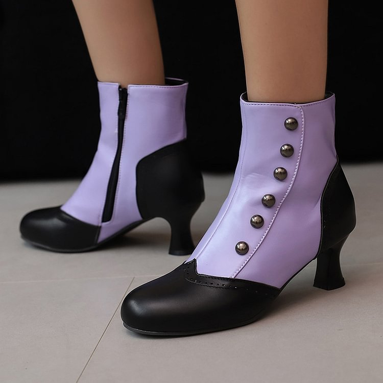 Ophélie | Bottines Métallisées Color Block Cloutées à Zip